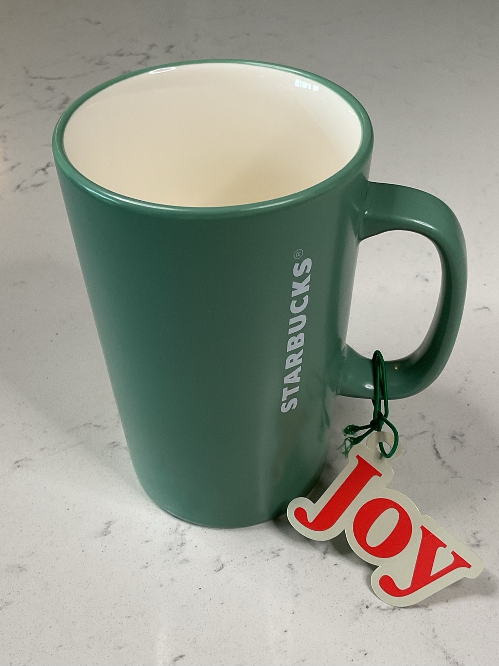 Starbucks Tall Green Ceramic Mug with White Interior
